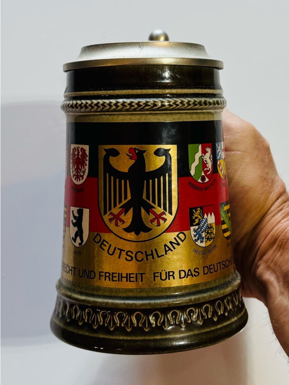 Deutschland Decorative Ceramic Beer Stein in Black and Gold